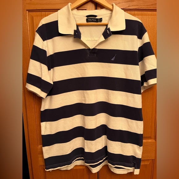 Nautica Shirts Mens Blue White Striped Polo Shirt Preowned Poshmark